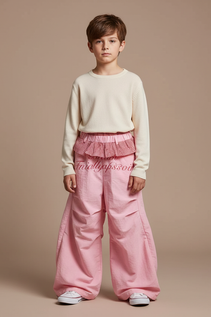 Pantalon Jupe Rose Ample Décontracté Plissé Enfant - Polyester
