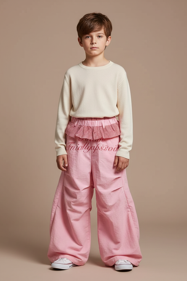 Pantalon Jupe Rose Ample Décontracté Plissé Enfant - Polyester