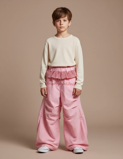 Pantalon Jupe Rose Ample Décontracté Plissé Enfant - Polyester