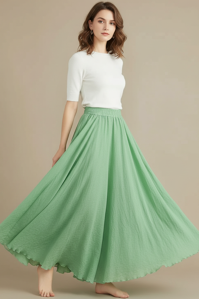 Pantalon Jupe Vert Menthe Ample Fluide Coton