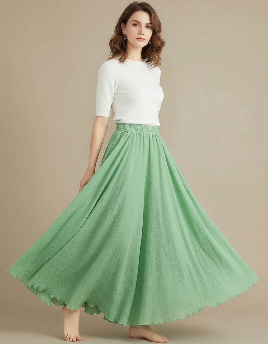 Pantalon Jupe Vert Menthe Ample Fluide Coton