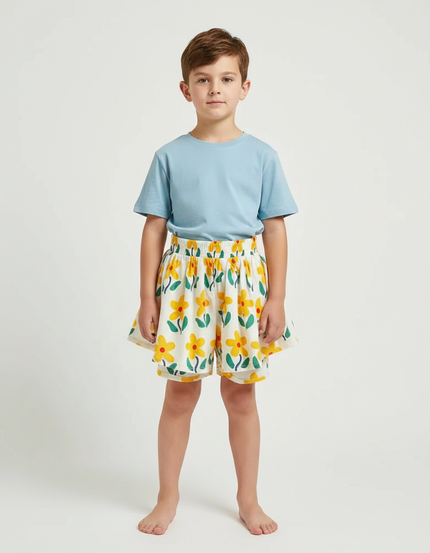Pantalon Jupe Blanc Fleurs Plissé Ample Enfant - Coton