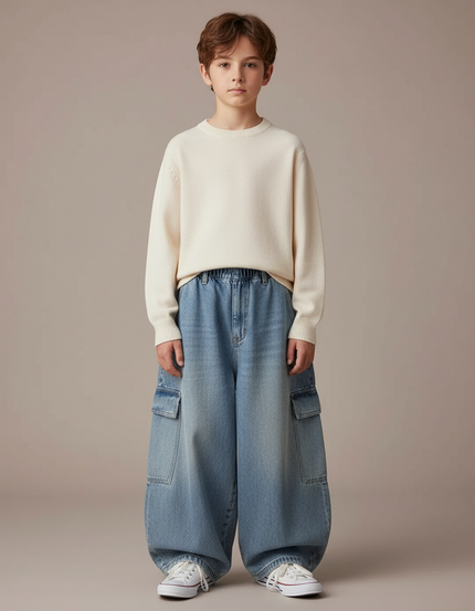 Pantalon Jupe Denim Ample Cargo Enfant Décontracté - Bleu Jean