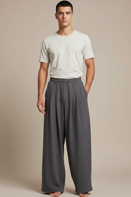 Pantalon Jupe Gris Ample Plissé Décontracté Homme - Molleton