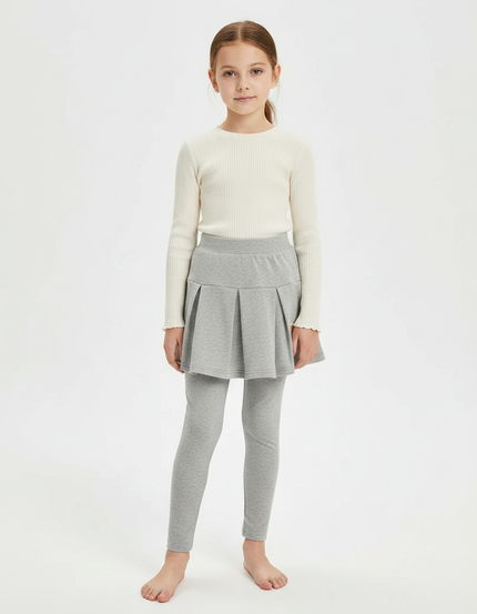 Pantalon Jupe Gris Plissé Coton Confortable Fille - Molleton