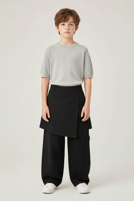 Pantalon Jupe Noir Cargo Ample Coton Enfant