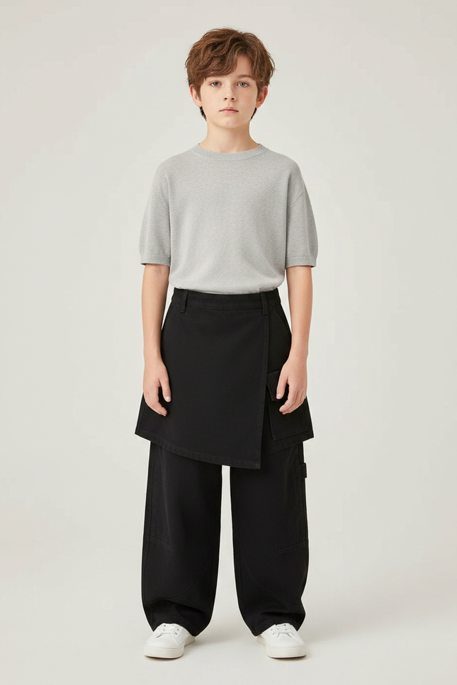 Pantalon Jupe Noir Cargo Ample Coton Enfant