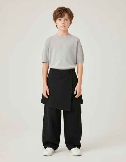 Pantalon Jupe Noir Cargo Ample Coton Enfant