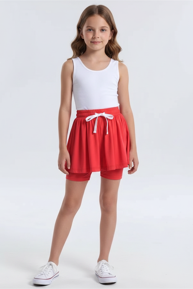 Pantalon Jupe Rouge Fluide Sportif Intégré Enfant - Polyester