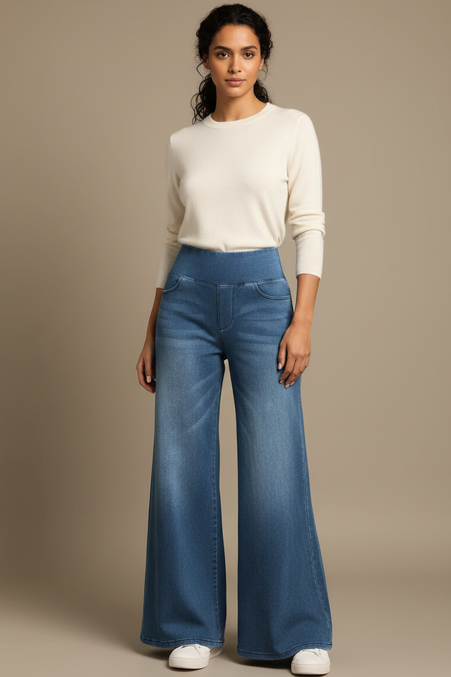 Pantalon Jupe Denim Large Bleu Taille Haute - Jean