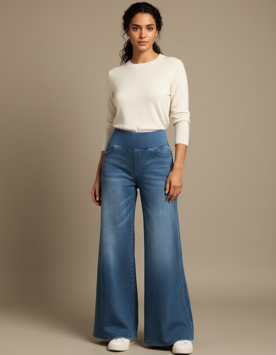 Pantalon Jupe Denim Large Bleu Taille Haute - Jean