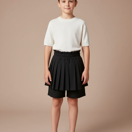 Pantalon Jupe Noir Plissé Ample Enfant Moderne - Polyester
