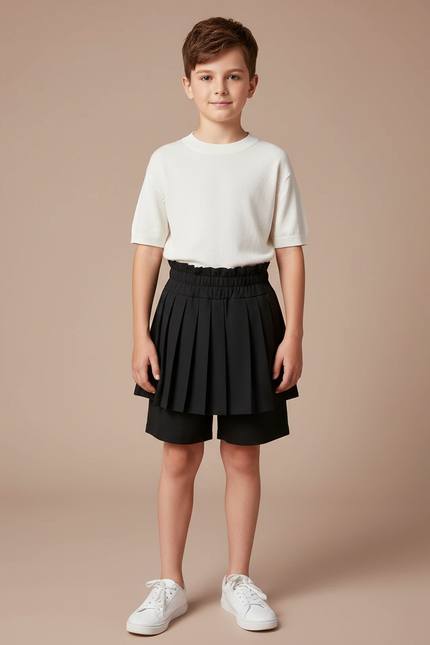 Pantalon Jupe Noir Plissé Ample Enfant Moderne - Polyester