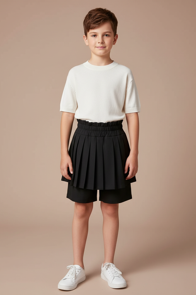 Pantalon Jupe Noir Plissé Ample Enfant Moderne - Polyester