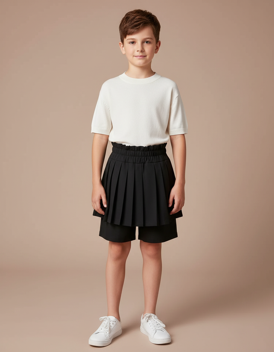 Pantalon Jupe Noir Plissé Ample Enfant Moderne - Polyester