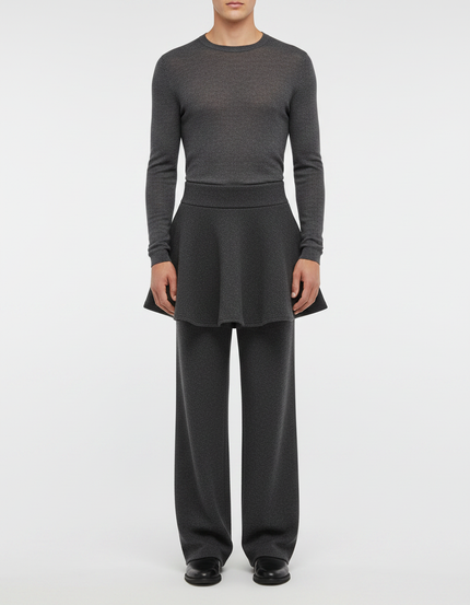 Pantalon Jupe Gris Maille Plissé Ample Moderne