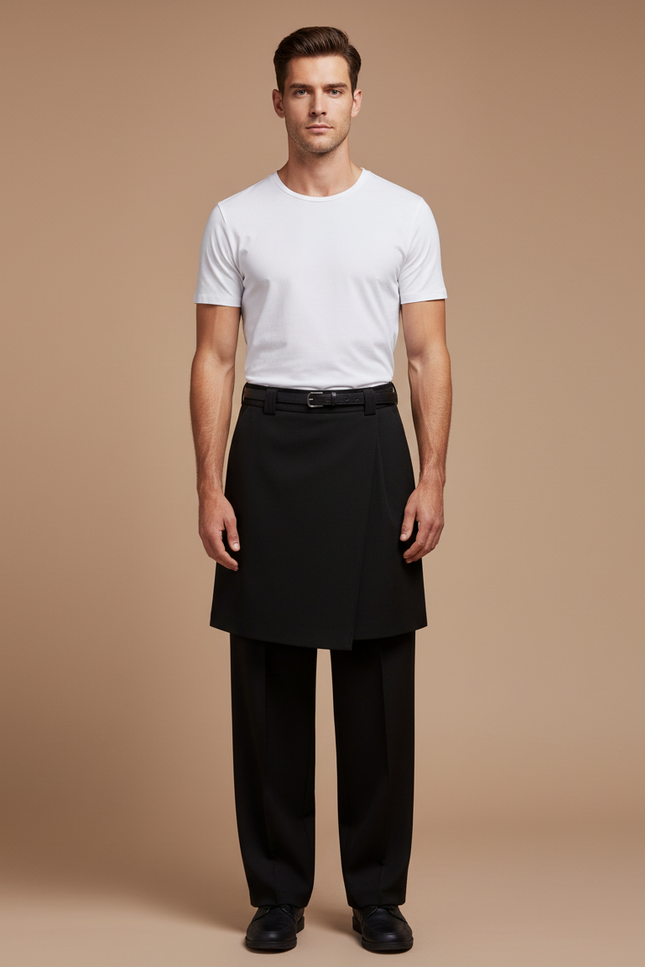 Pantalon Jupe Noir Ample Élégant Homme - Polyester