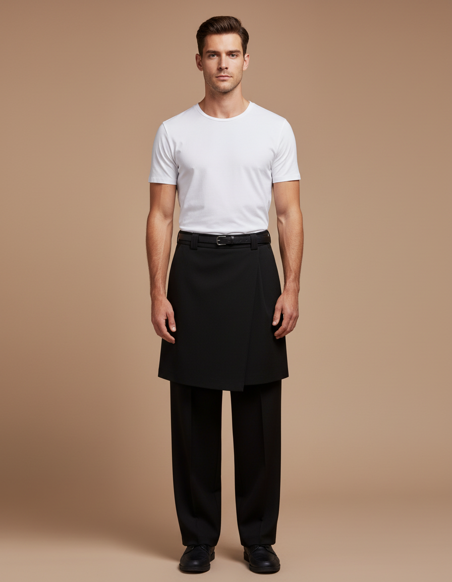 Pantalon Jupe Noir Ample Élégant Homme - Polyester