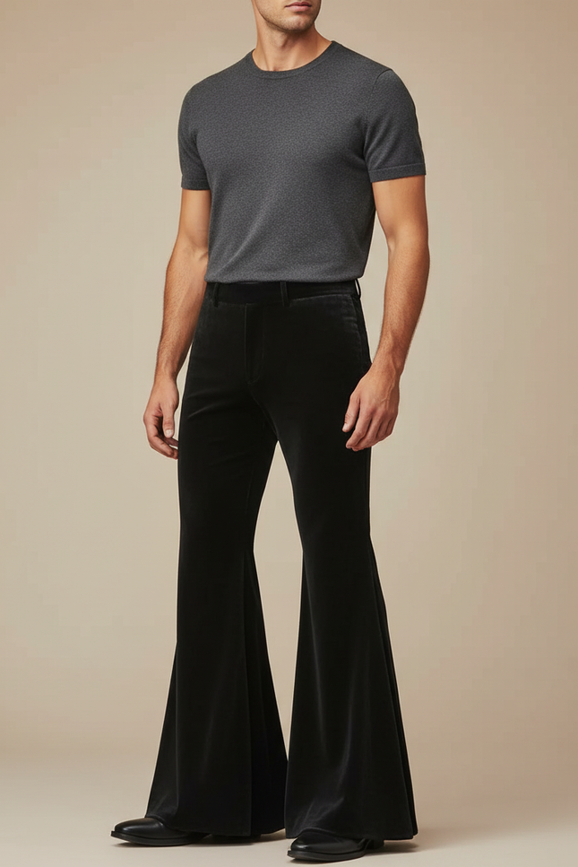 Pantalon Jupe Noir Velours Évasé Rétro Homme
