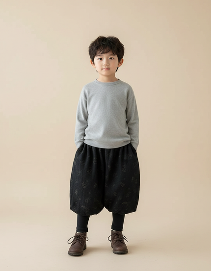 Pantalon Jupe Noir Ample Imprimé Floral Garçon Hiver - Molleton