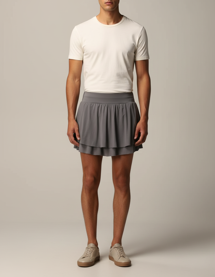 Pantalon Jupe Gris Plissé Fluide Sport Homme - Polyester