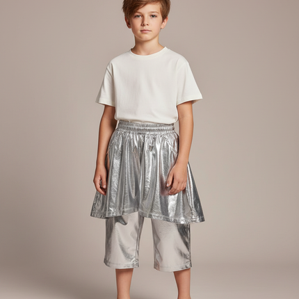 Pantalon Jupe Argenté Brillant Ample Enfant Futuriste - Polyester