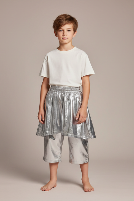 Pantalon Jupe Argenté Brillant Ample Enfant Futuriste - Polyester