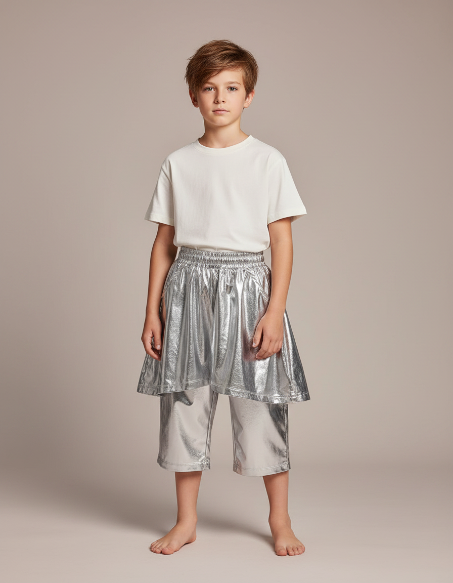 Pantalon Jupe Argenté Brillant Ample Enfant Futuriste - Polyester