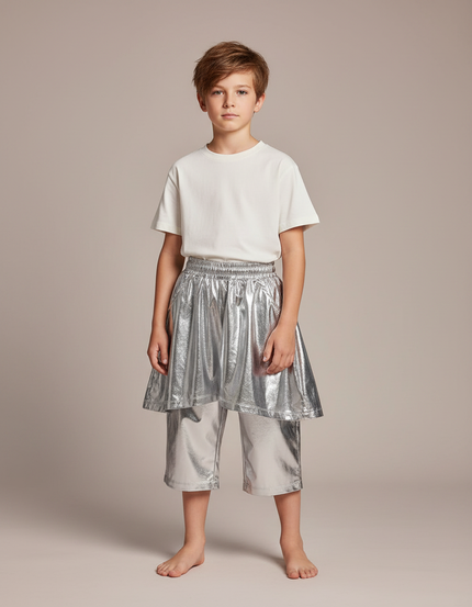 Pantalon Jupe Argenté Brillant Ample Enfant Futuriste - Polyester