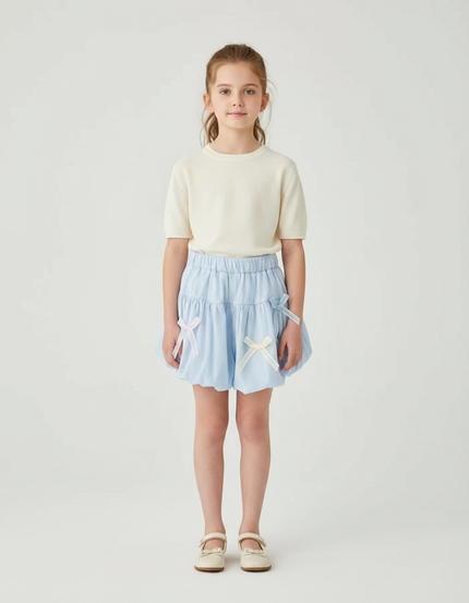 Pantalon Jupe Bleu Volants Nœuds Enfant Mignon - Coton