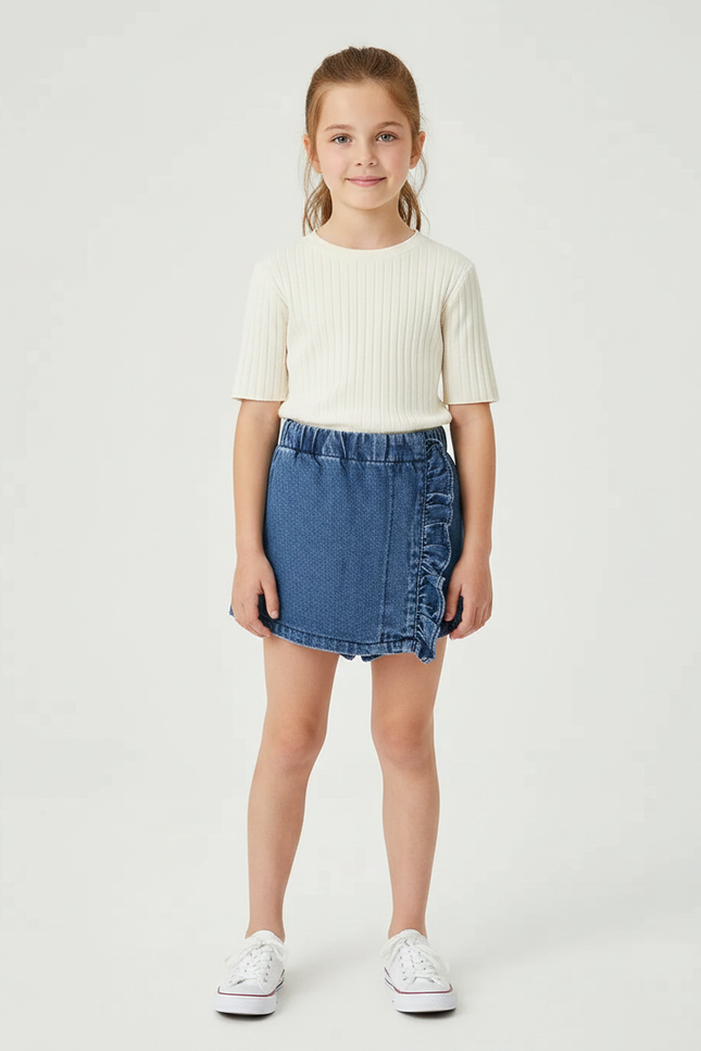 Pantalon Jupe Denim Volants Bleu Décontracté Enfant - Jean