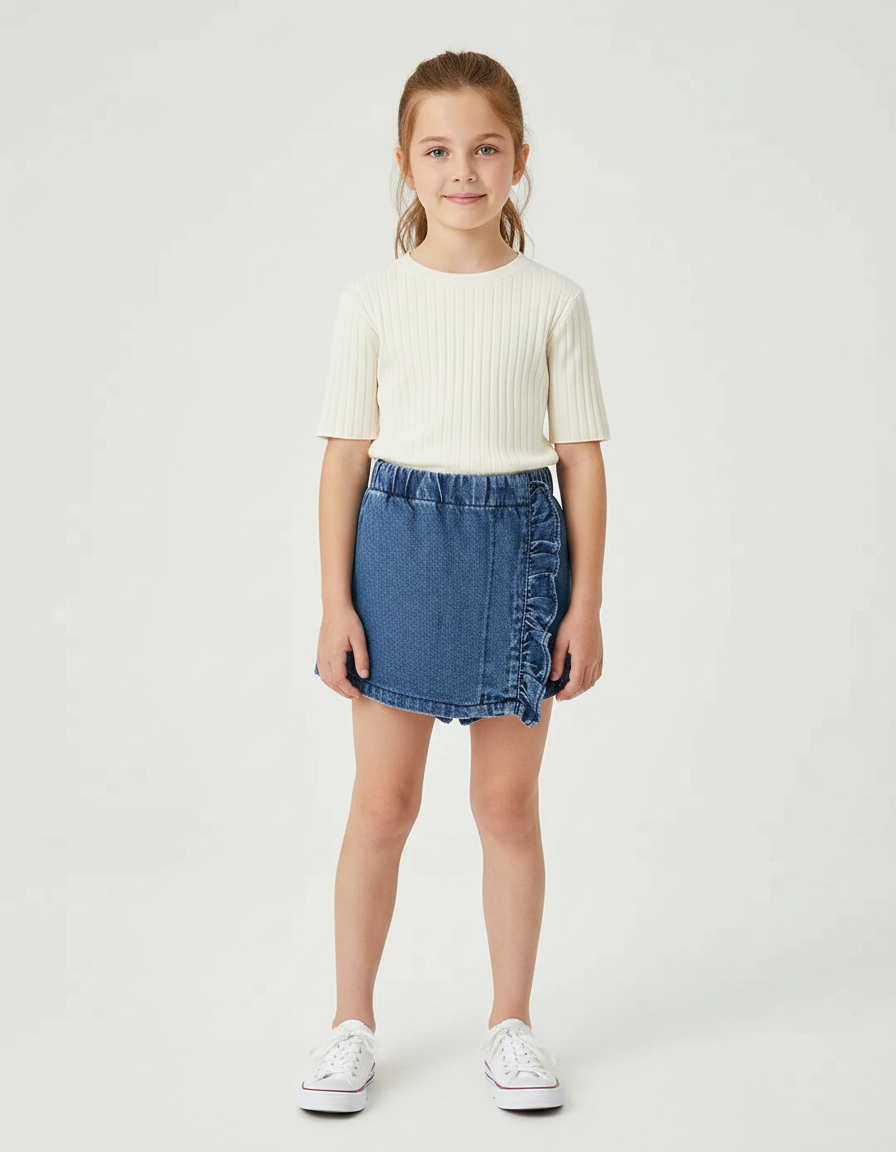 Pantalon Jupe Denim Volants Bleu Décontracté Enfant - Jean