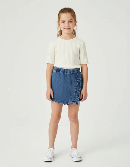 Pantalon Jupe Denim Volants Bleu Décontracté Enfant - Jean