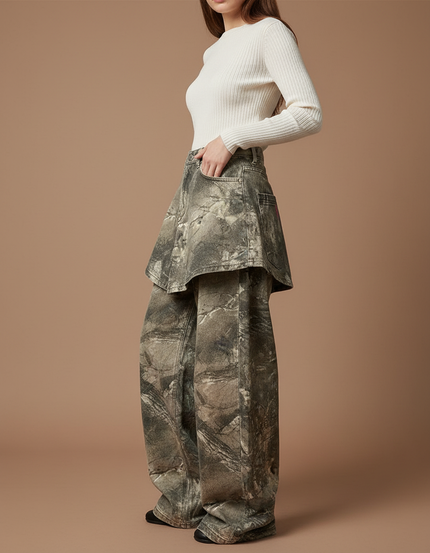 Pantalon Jupe Camouflage Ample Vintage Cargo - Kaki Jean