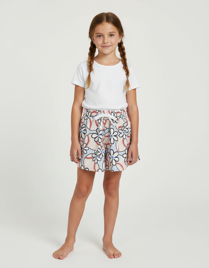 Pantalon Jupe Blanc Fleurs Baseball Coton Enfant - Multicolore