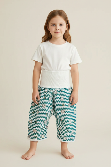 Pantalon Jupe Bébé Vert Ondulé Imprimé Confortable Coton - Molleton