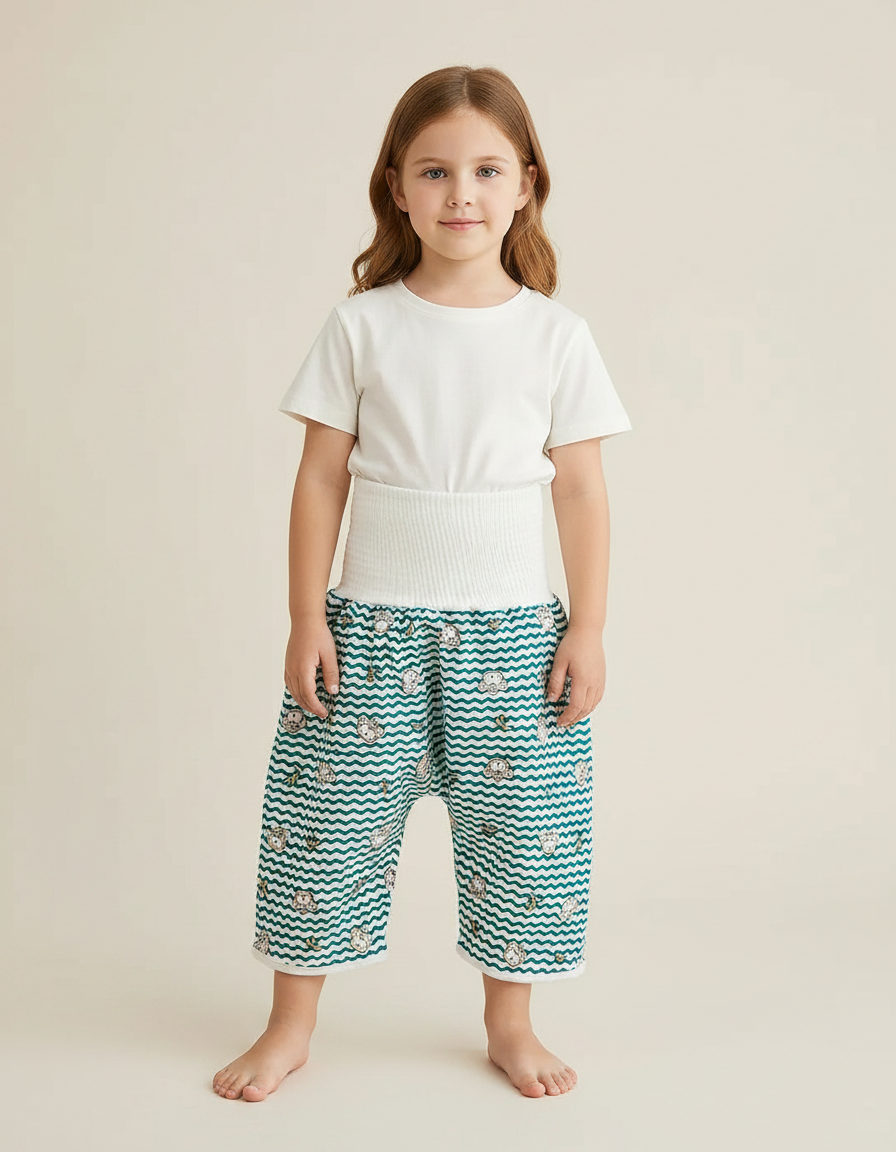 Pantalon Jupe Bébé Vert Ondulé Imprimé Confortable Coton - Molleton