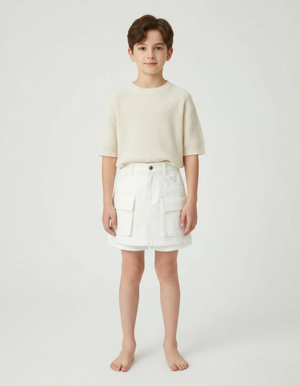 Pantalon Jupe Blanc Cargo Superposé Coton Enfant - Jean