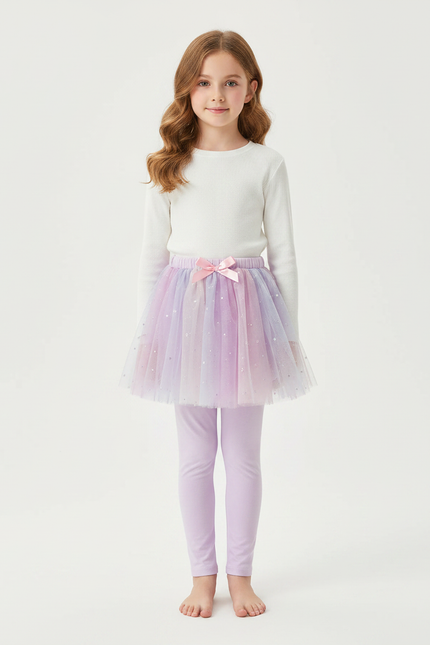 Pantalon Jupe Tutu Pailleté Lavande Intégré Fille - Violet Maille