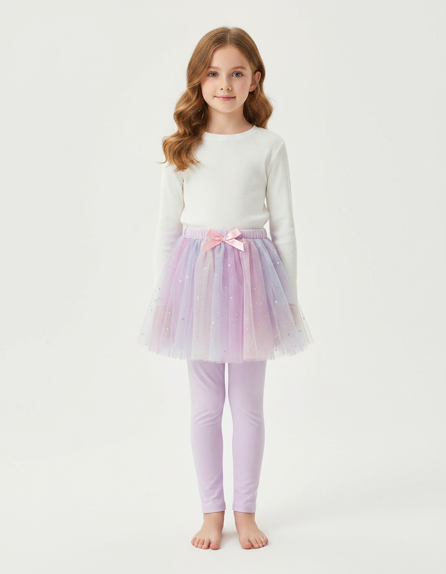 Pantalon Jupe Tutu Pailleté Lavande Intégré Fille - Violet Maille