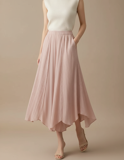 Pantalon Jupe Plissé Rose Fluide Asymétrique Élégant - Polyester