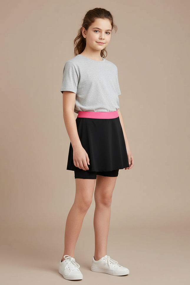 Pantalon Jupe Noir Sportif Fille Élastique - Polyester