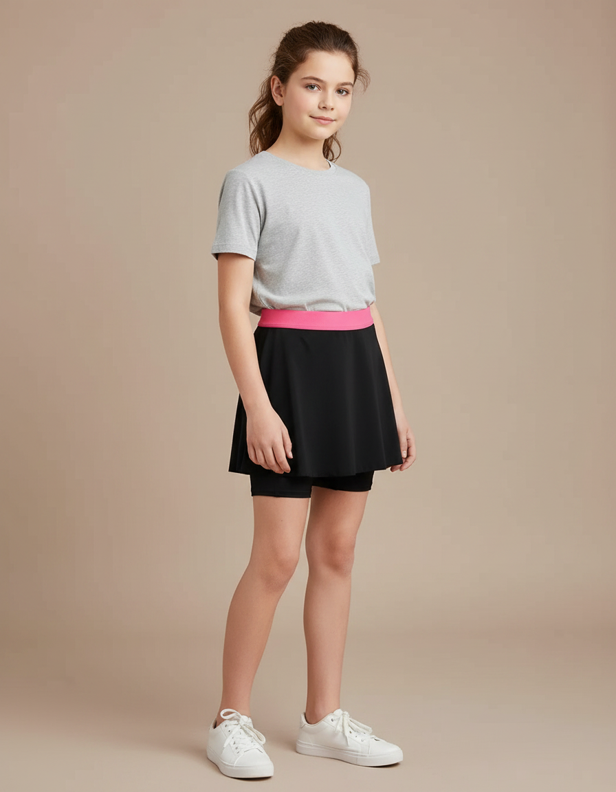 Pantalon Jupe Noir Sportif Fille Élastique - Polyester