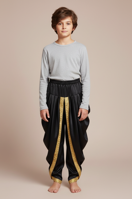 Pantalon Jupe Noir Satiné Ample Doré Enfant