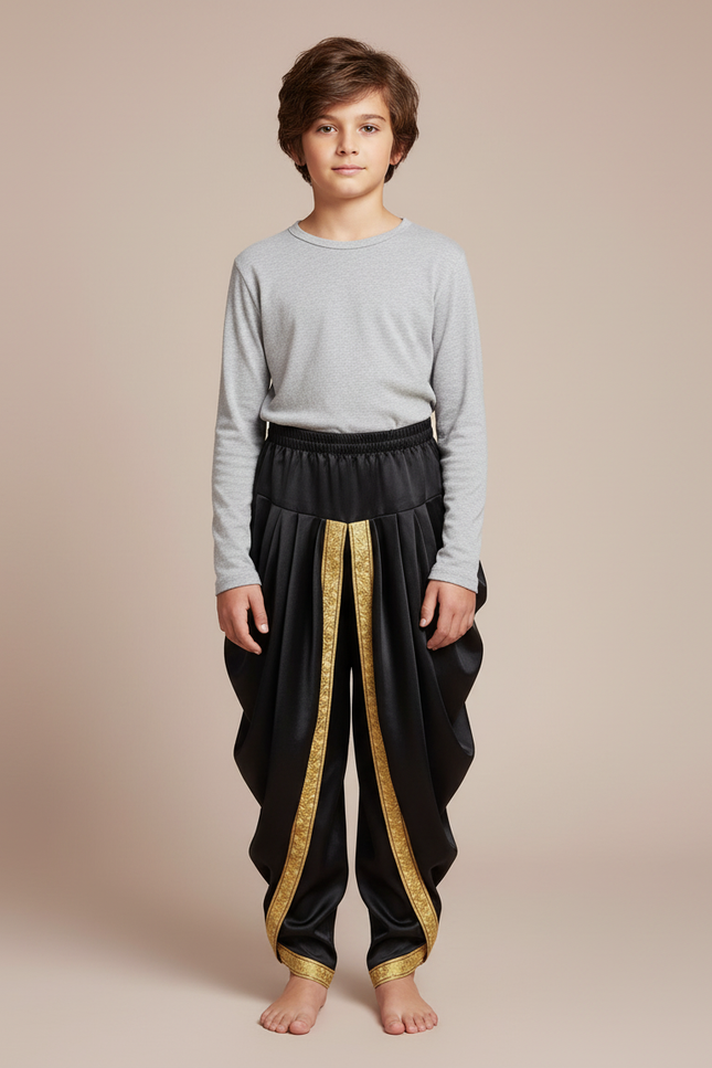 Pantalon Jupe Noir Satiné Ample Doré Enfant