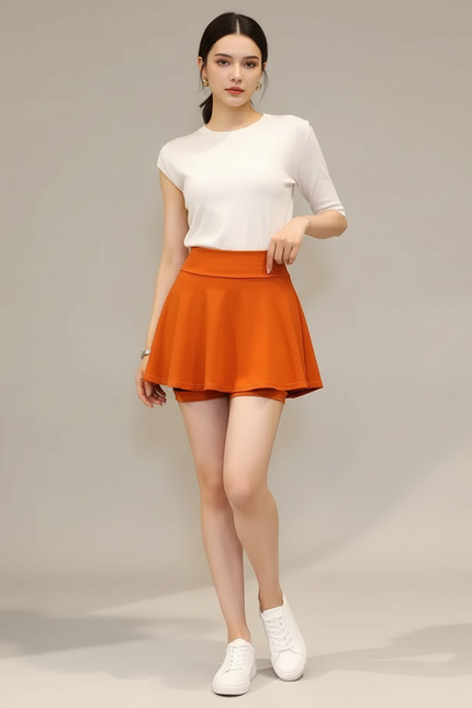 Pantalon Jupe Orange Évasé Mini Décontracté Fluide - Maille