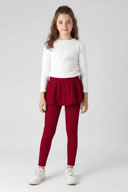 Pantalon Jupe Rouge Côtelé Fille Volants Confortable - Cordé
