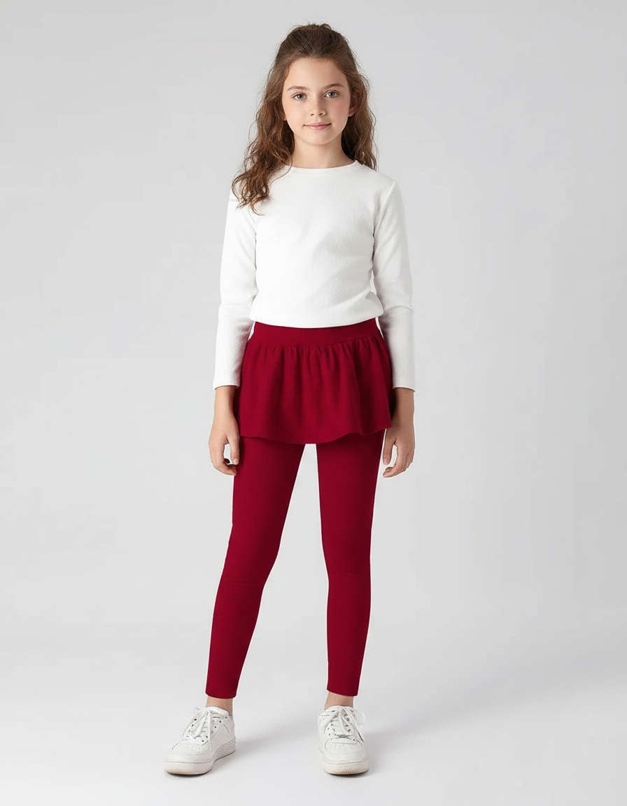 Pantalon Jupe Rouge Côtelé Fille Volants Confortable - Cordé