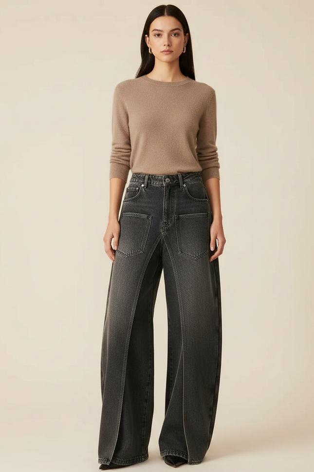 Pantalon Jupe Jean Gris Ample Décontracté Y2K