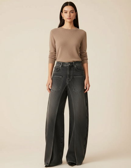 Pantalon Jupe Jean Gris Ample Décontracté Y2K